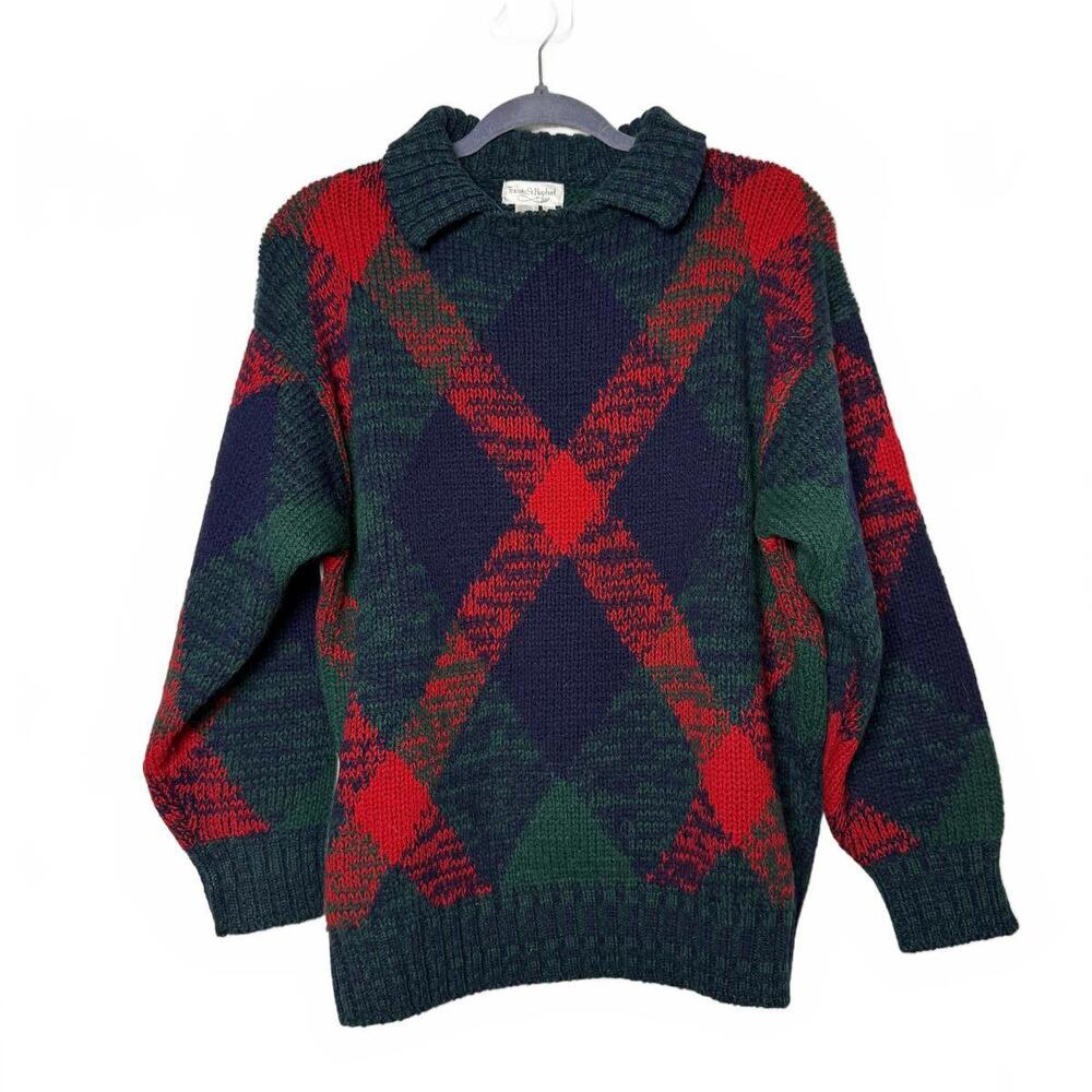 Men's Green & Red Argyle Knit Sweater